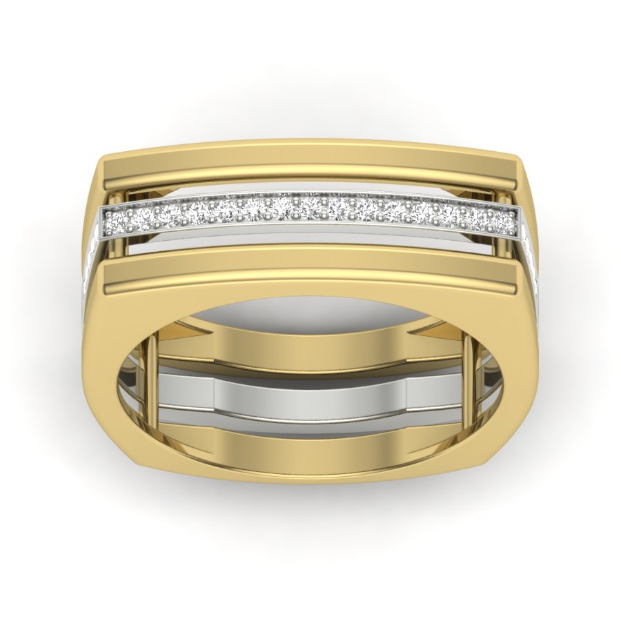 0.26 TW Unique Design Band With Round Cut Lab Grown Diamond Band Pave & Prong Set Band Men's Wedding Band Two Tone Engagement Band PR321