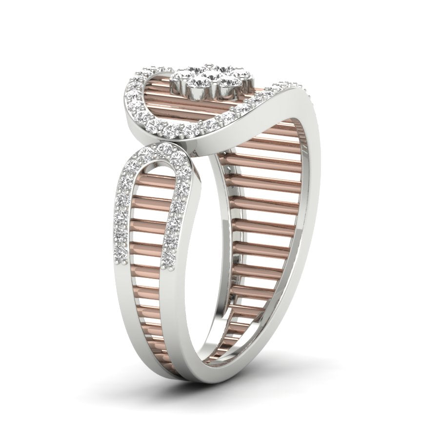 Flower Design Ring 0.48 TW Prong And Pave Set Ring Round Cut Lab Grown Diamond Ring Wedding ring Two Tone Ring Bridal Ring Party Wear Engagement ring PR364