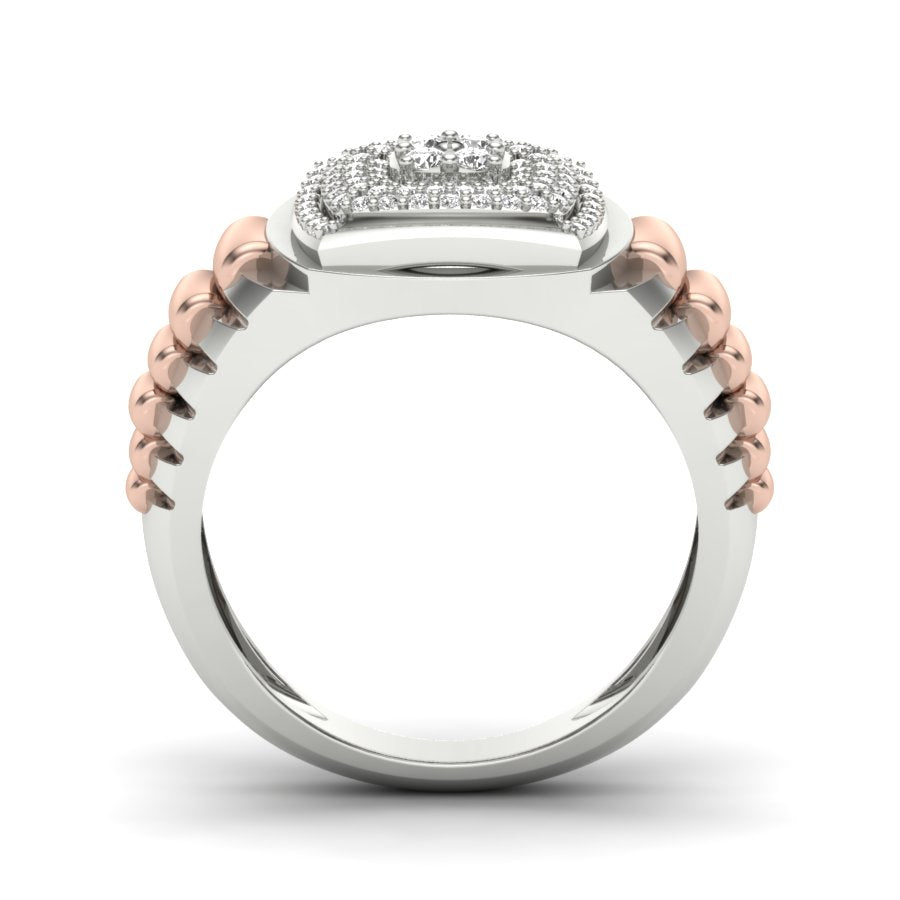 0.36 TW Unique Design Band With Round Cut Lab Grown Diamond Band Pave & Prong Set Band Men's Wedding Band Men's Band Two Tone Engagement Band PR373