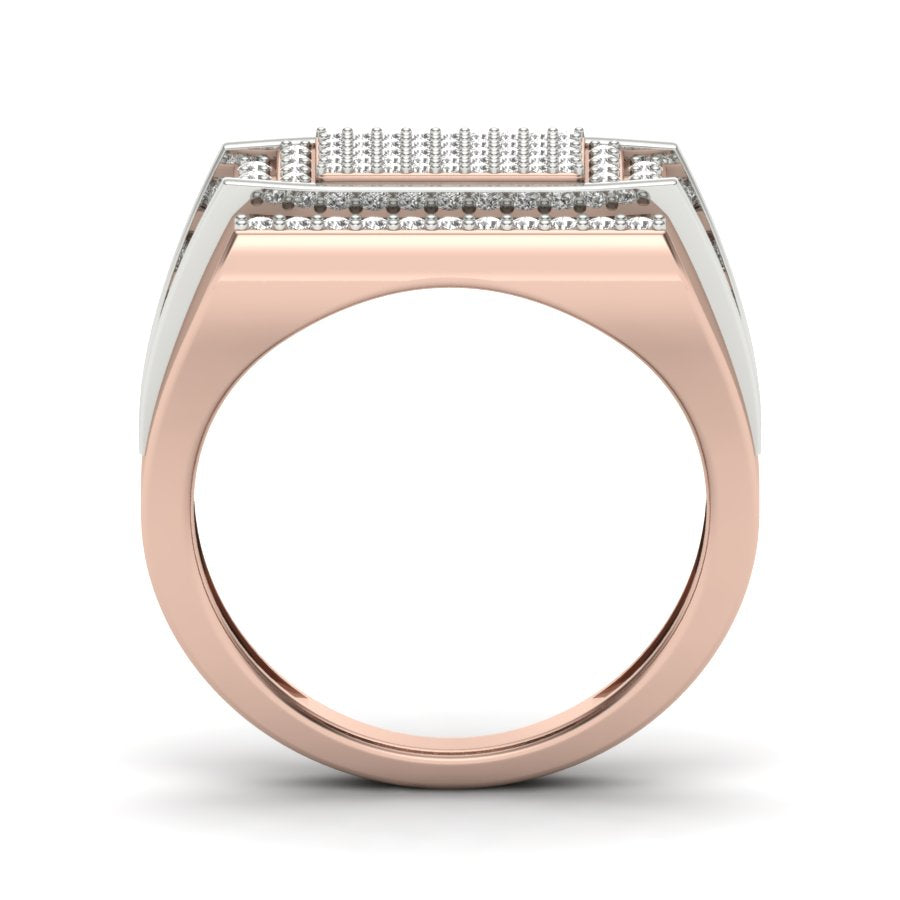 0.52 TW Unique Design Band With Round Cut Lab Grown Diamond Band Pave & Prong Set Band Men's Wedding Band Two Tone Engagement Band PR390