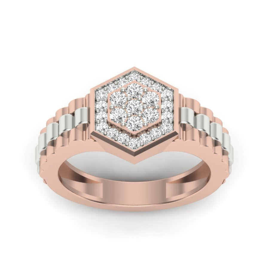 Hexagon Band Diamond Ring 0.51 TW Two Tone Design Round Cut Lab Grown Diamond Ring Engagement Ring Prong Setting Design Ring Wedding Ring PR431