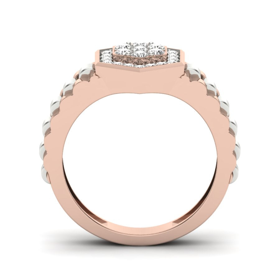 Hexagon Band Diamond Ring 0.51 TW Two Tone Design Round Cut Lab Grown Diamond Ring Engagement Ring Prong Setting Design Ring Wedding Ring PR431