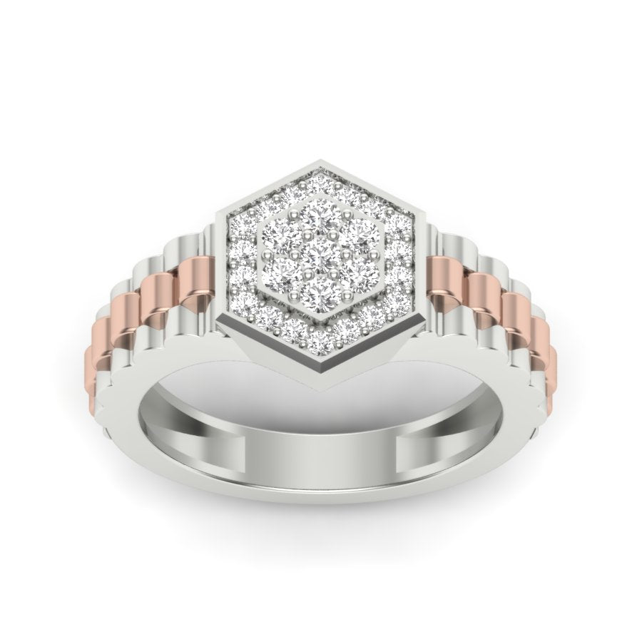 Hexagon Band Diamond Ring 0.51 TW Two Tone Design Round Cut Lab Grown Diamond Ring Engagement Ring Prong Setting Design Ring Wedding Ring PR431