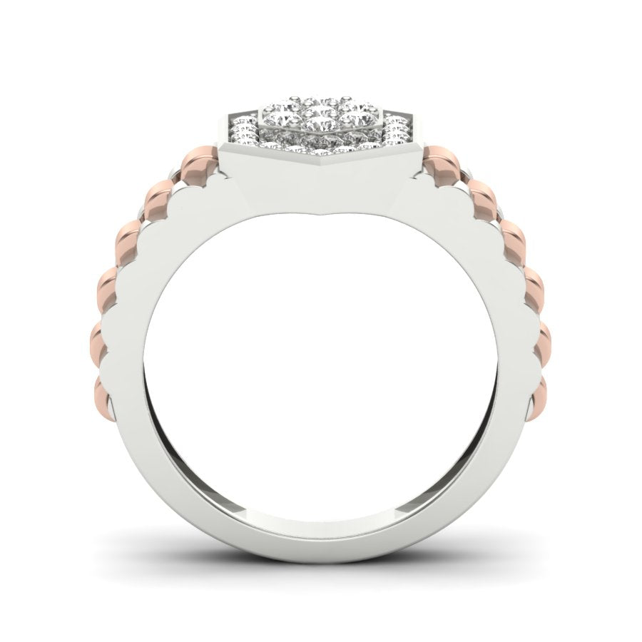 Hexagon Band Diamond Ring 0.51 TW Two Tone Design Round Cut Lab Grown Diamond Ring Engagement Ring Prong Setting Design Ring Wedding Ring PR431