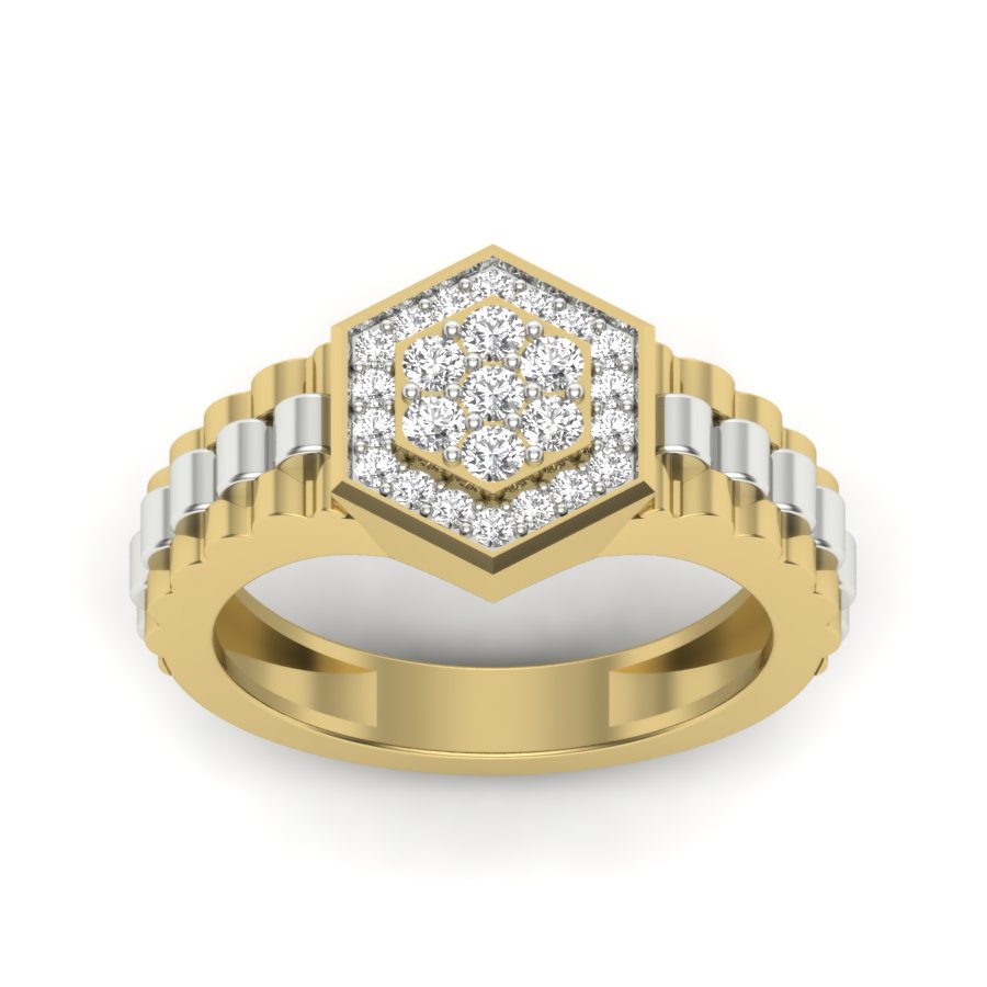 Hexagon Band Diamond Ring 0.51 TW Two Tone Design Round Cut Lab Grown Diamond Ring Engagement Ring Prong Setting Design Ring Wedding Ring PR431