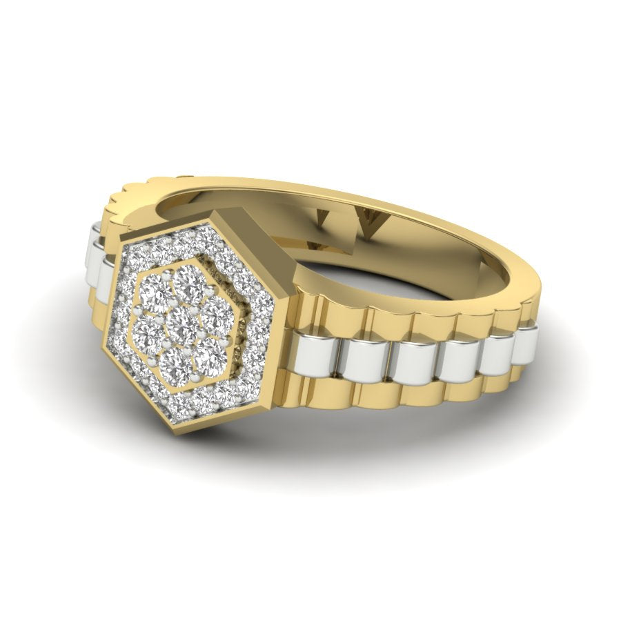 Hexagon Band Diamond Ring 0.51 TW Two Tone Design Round Cut Lab Grown Diamond Ring Engagement Ring Prong Setting Design Ring Wedding Ring PR431