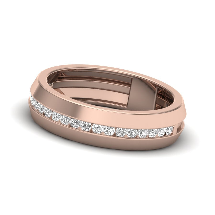 0.39 TW Channel Set Staking Band For Men's Round Cut Lab Grown Diamond Band Engagement Band Men's Wedding Band PR451