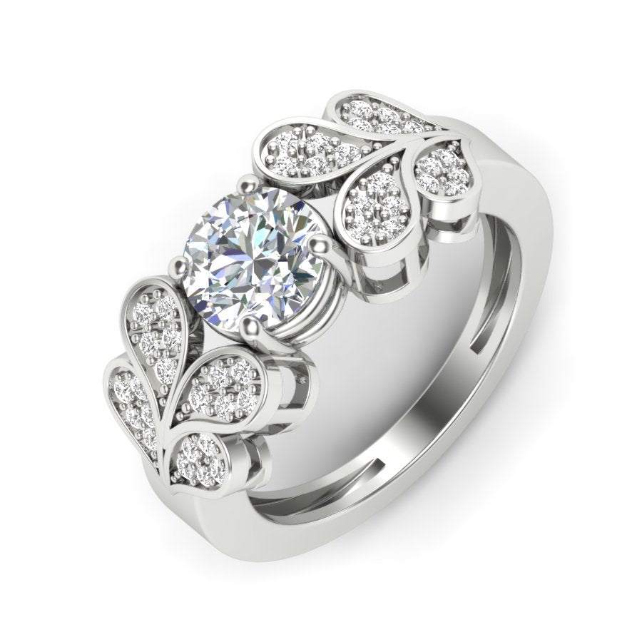 1.55 TW Round Cut Lab Grown Diamond Ring Engagement Ring Pave/ Prong Set band Wedding Ring PR464