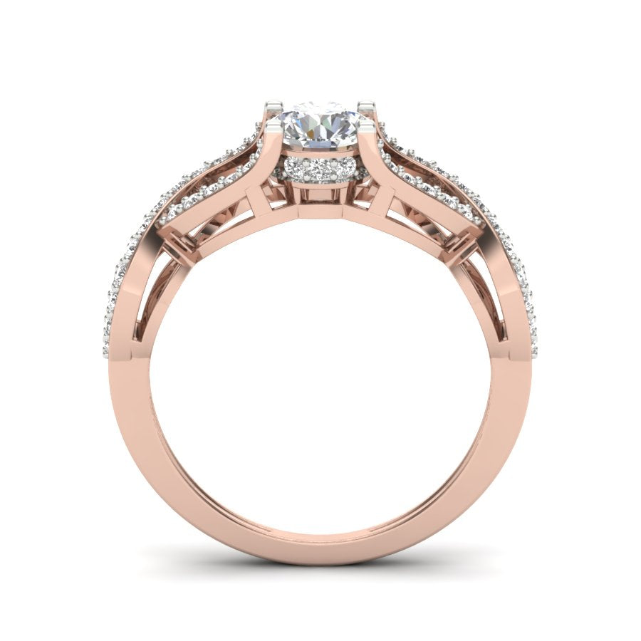 0.88 TW Round Cut Lab Grown Diamond Ring Engagement Ring Square Prong Set & Crossover Band Wedding Ring PR465