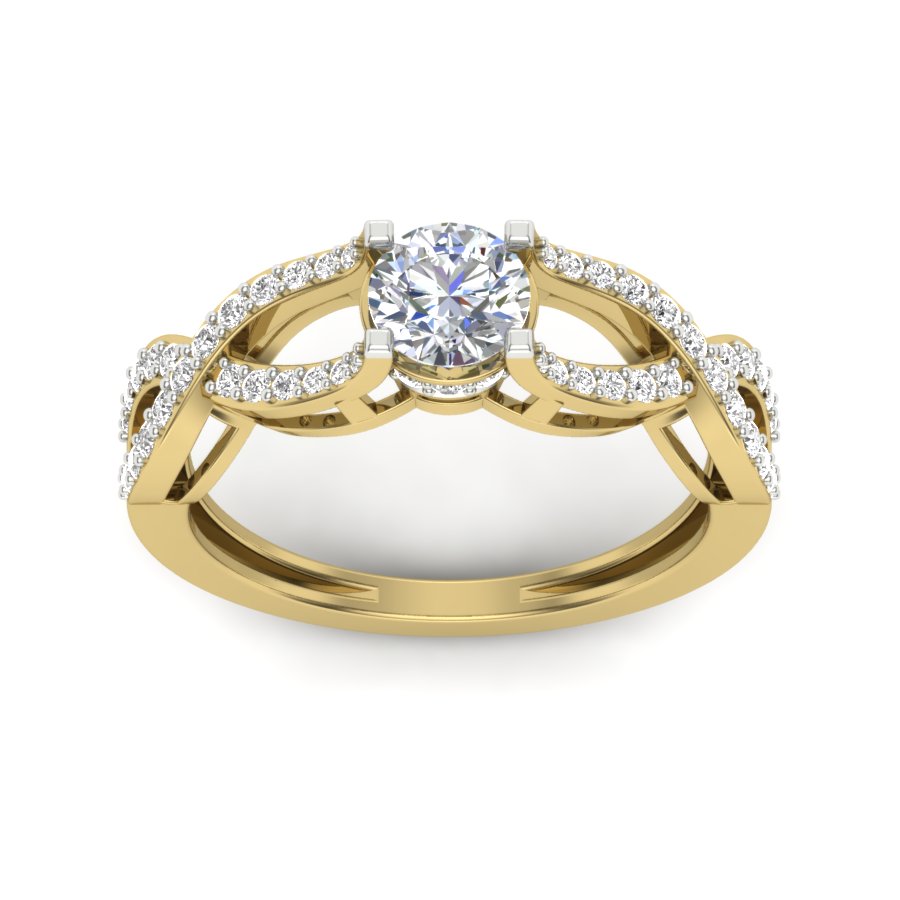 0.88 TW Round Cut Lab Grown Diamond Ring Engagement Ring Square Prong Set & Crossover Band Wedding Ring PR465