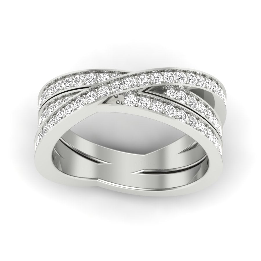 0.62 TW Pave & Prong Set Ring Crossover Ring Round Cut Lab Grown Diamond Ring Engagement Ring Wedding Ring Bridal Ring PR478