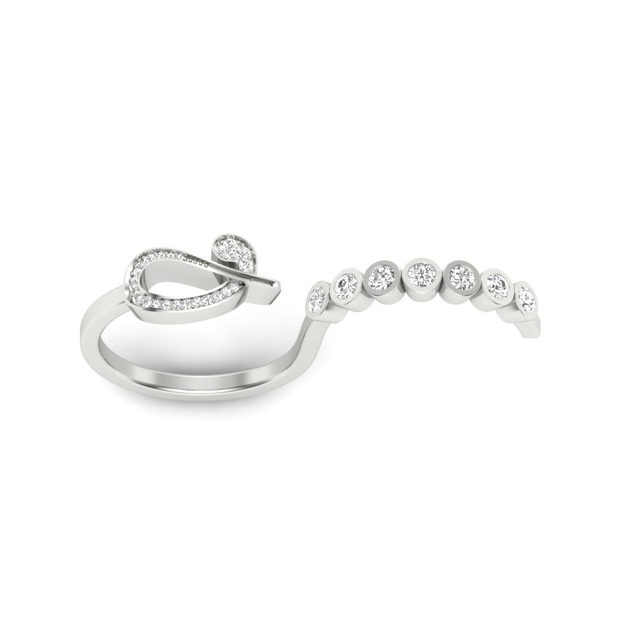 0.40 TW Double Finger Ring Round Cut Lab Grown Diamond Ring Ladies Cluster Unique Engagement Ring Pave & Bezel Set Wedding Ring PR490