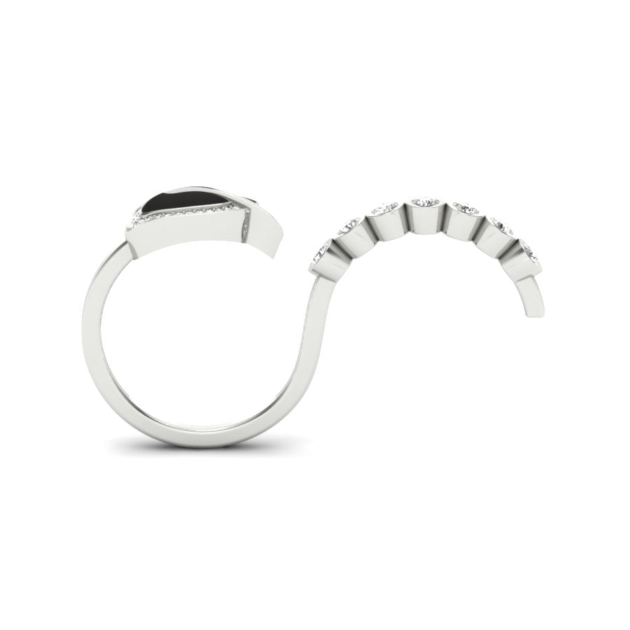 0.40 TW Double Finger Ring Round Cut Lab Grown Diamond Ring Ladies Cluster Unique Engagement Ring Pave & Bezel Set Wedding Ring PR490