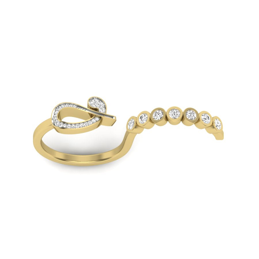 0.40 TW Double Finger Ring Round Cut Lab Grown Diamond Ring Ladies Cluster Unique Engagement Ring Pave & Bezel Set Wedding Ring PR490