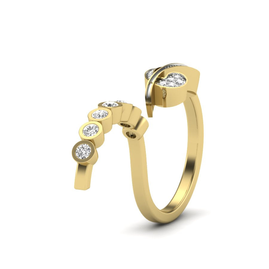 0.40 TW Double Finger Ring Round Cut Lab Grown Diamond Ring Ladies Cluster Unique Engagement Ring Pave & Bezel Set Wedding Ring PR490