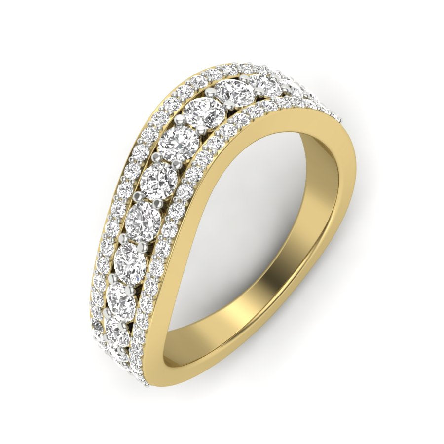 1.05 TW Three Row Band Round Cut Lab Grown Diamond Band Wedding Ring Prong/ Pave Set Beautiful Engagement Band PR500