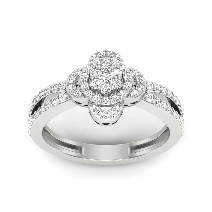 0.49 TW Flower Style Round Cut Lab Grown Diamond Ring Gold Engagement Ring Prong Set Ring Bridal Wedding Ring PR512