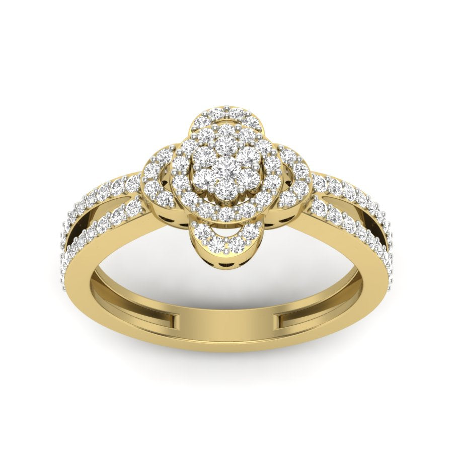 0.49 TW Flower Style Round Cut Lab Grown Diamond Ring Gold Engagement Ring Prong Set Ring Bridal Wedding Ring PR512