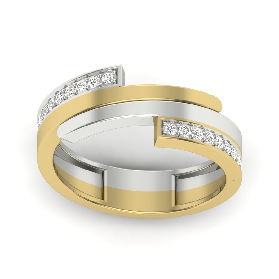 0.15 TW Two Tone Engagement Band Unique Design Band With Round Cut Lab Grown Diamond Band Pave & Prong Set Band Bridal Band Wedding Band PR514