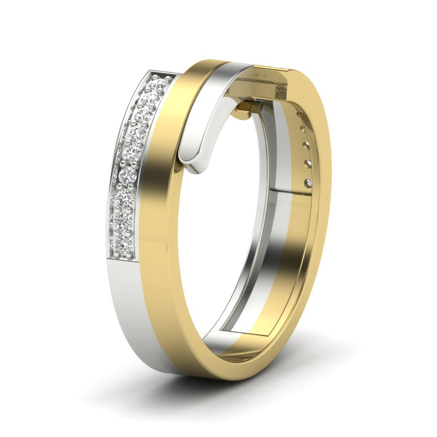 0.15 TW Two Tone Engagement Band Unique Design Band With Round Cut Lab Grown Diamond Band Pave & Prong Set Band Bridal Band Wedding Band PR514