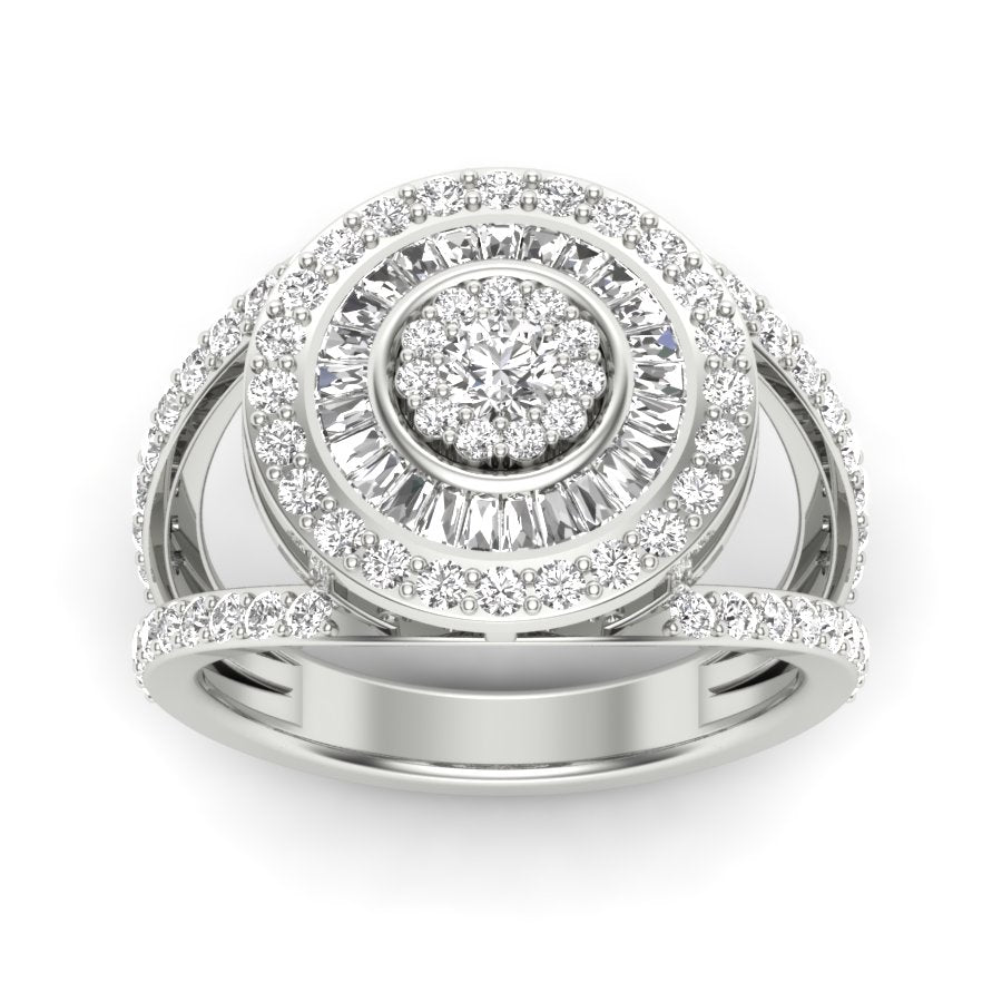 1.43 TW Split Band Round & Baguette Cut Lab Grown Diamond Ring Engagement Ring Channel & Prong set Ring For Bridal Wedding Ring PR515