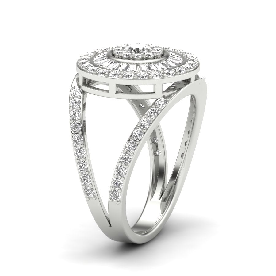 1.43 TW Split Band Round & Baguette Cut Lab Grown Diamond Ring Engagement Ring Channel & Prong set Ring For Bridal Wedding Ring PR515