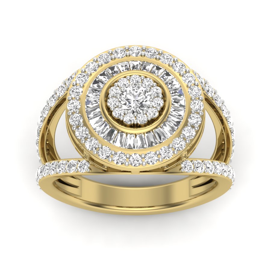 1.43 TW Split Band Round & Baguette Cut Lab Grown Diamond Ring Engagement Ring Channel & Prong set Ring For Bridal Wedding Ring PR515