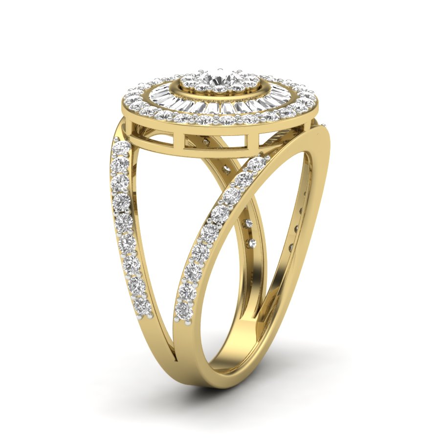 1.43 TW Split Band Round & Baguette Cut Lab Grown Diamond Ring Engagement Ring Channel & Prong set Ring For Bridal Wedding Ring PR515