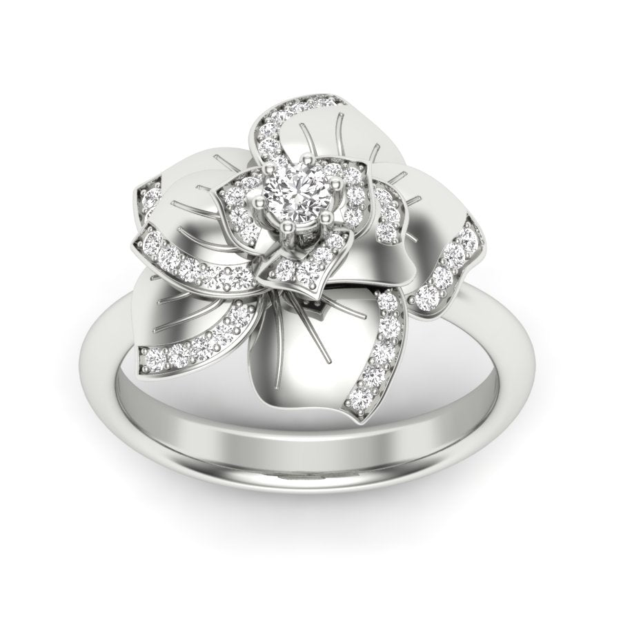 0.32 TW Round Cut Lab Grown Diamond Ring Prong/ Pave Setting With Flower Design Engagement Ring Bridal Wedding Ring Solitaire Ring PR533