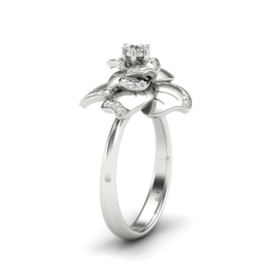 0.32 TW Round Cut Lab Grown Diamond Ring Prong/ Pave Setting With Flower Design Engagement Ring Bridal Wedding Ring Solitaire Ring PR533