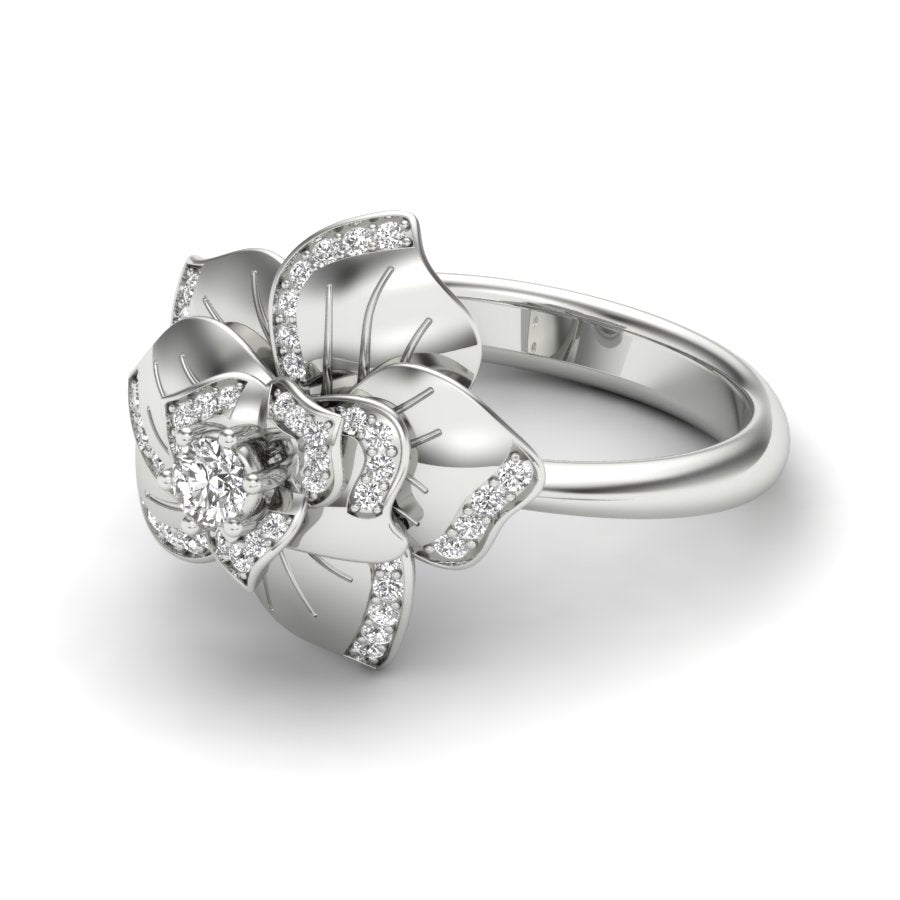 0.32 TW Round Cut Lab Grown Diamond Ring Prong/ Pave Setting With Flower Design Engagement Ring Bridal Wedding Ring Solitaire Ring PR533