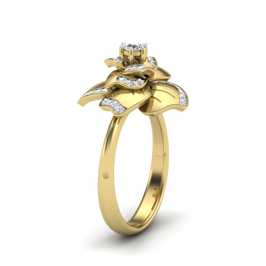 0.32 TW Round Cut Lab Grown Diamond Ring Prong/ Pave Setting With Flower Design Engagement Ring Bridal Wedding Ring Solitaire Ring PR533