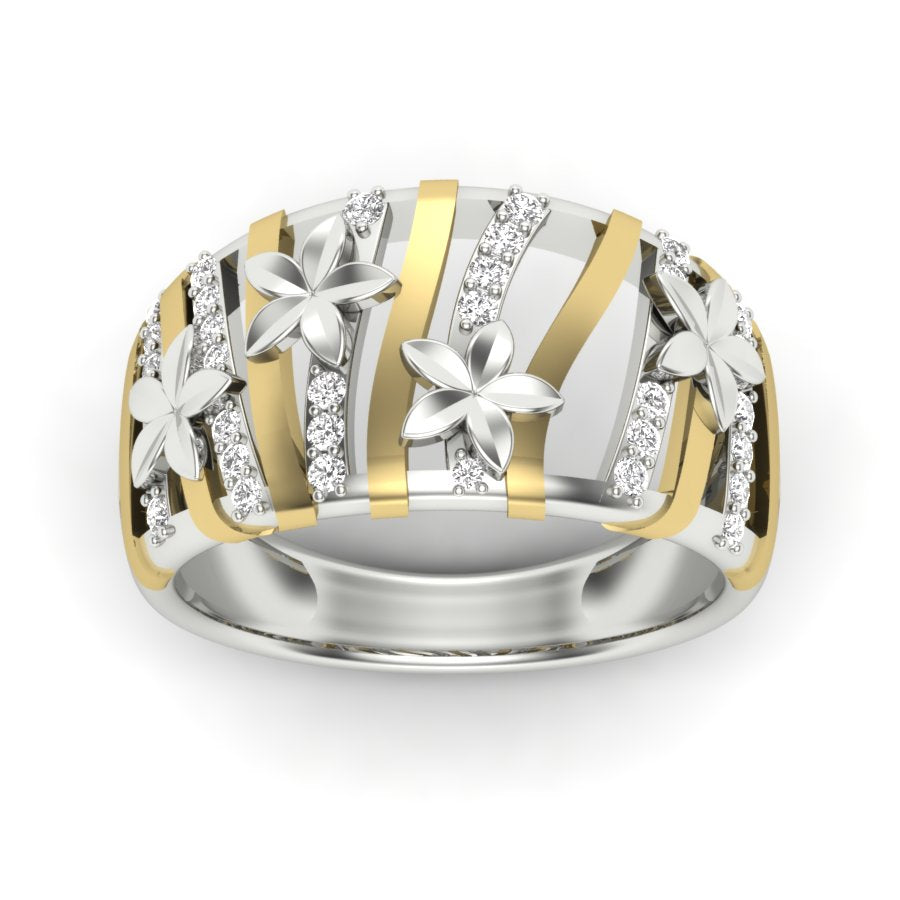 0.13 TW Flower Ring With Crossover Ring Round Cut Lab Grown Diamond Two Tone Gold Engagement Ring Wedding Ring PR534