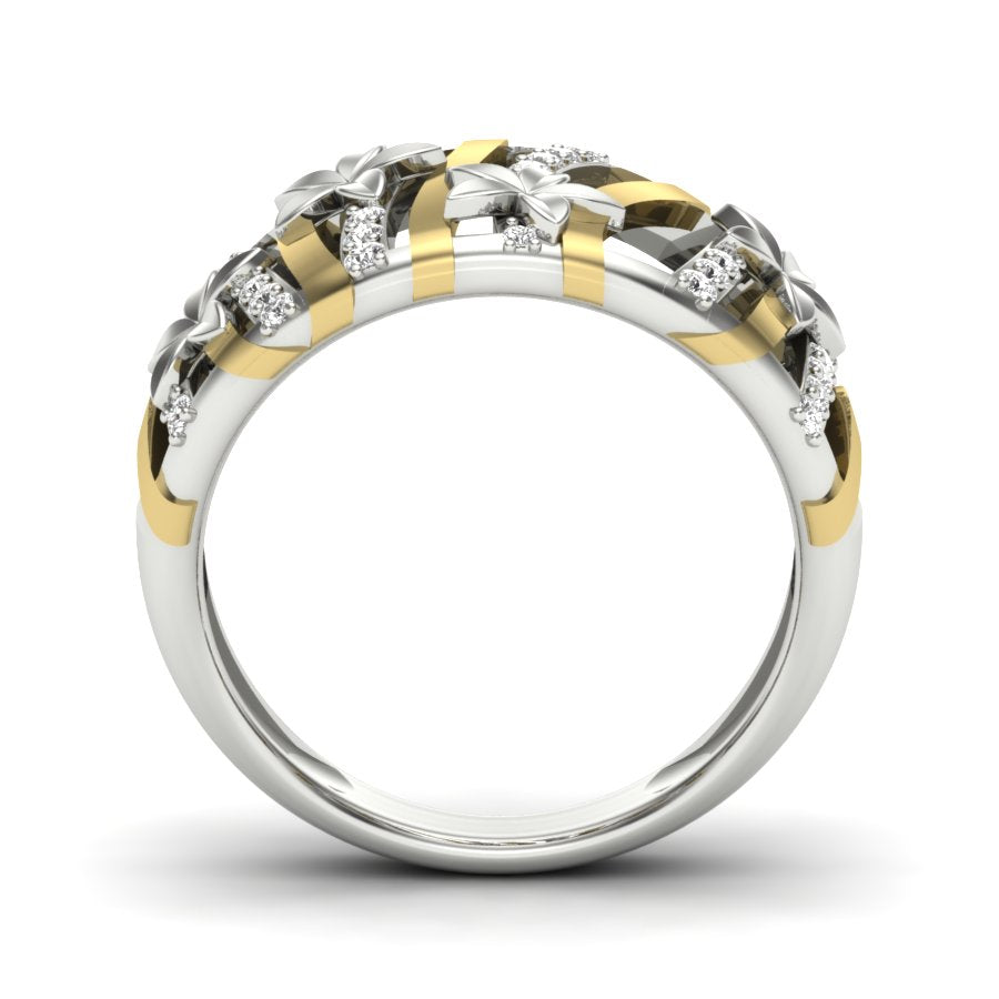 0.13 TW Flower Ring With Crossover Ring Round Cut Lab Grown Diamond Two Tone Gold Engagement Ring Wedding Ring PR534