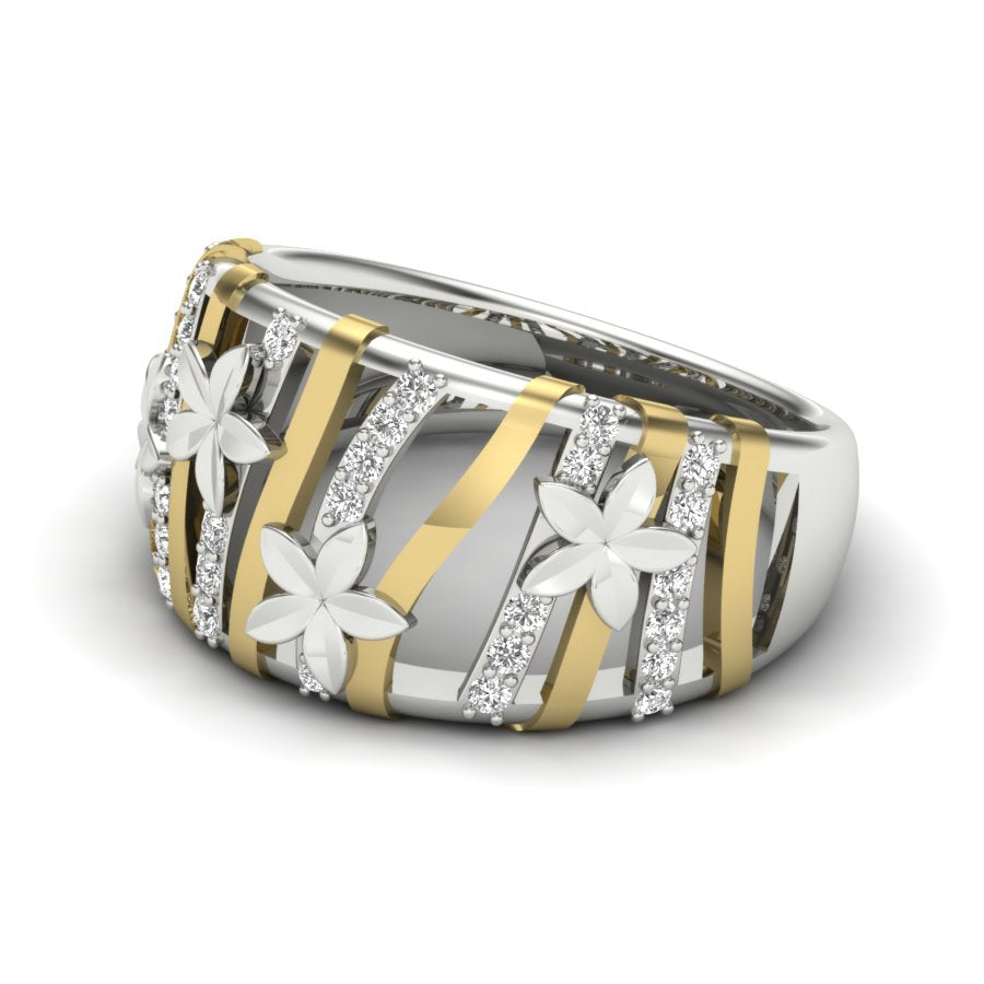 0.13 TW Flower Ring With Crossover Ring Round Cut Lab Grown Diamond Two Tone Gold Engagement Ring Wedding Ring PR534