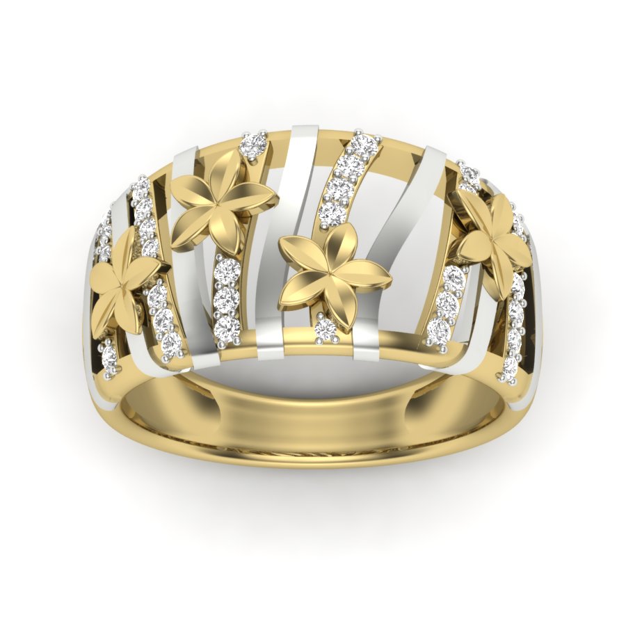 0.13 TW Flower Ring With Crossover Ring Round Cut Lab Grown Diamond Two Tone Gold Engagement Ring Wedding Ring PR534