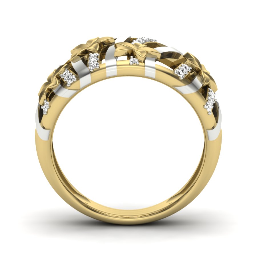 0.13 TW Flower Ring With Crossover Ring Round Cut Lab Grown Diamond Two Tone Gold Engagement Ring Wedding Ring PR534