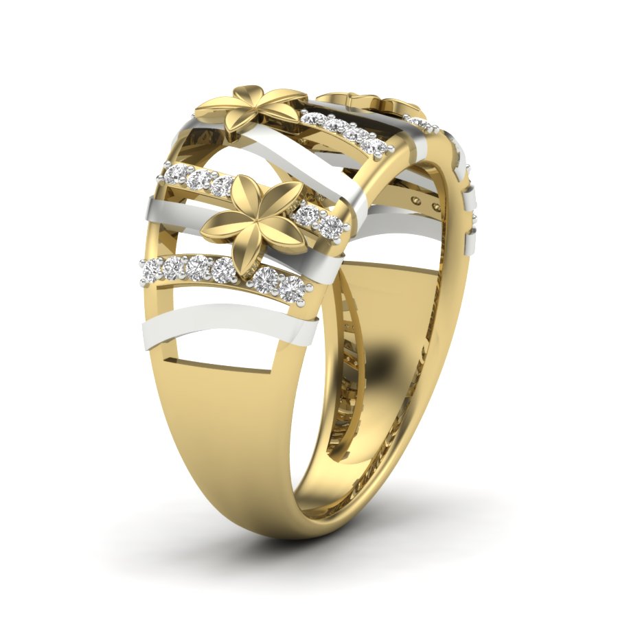 0.13 TW Flower Ring With Crossover Ring Round Cut Lab Grown Diamond Two Tone Gold Engagement Ring Wedding Ring PR534