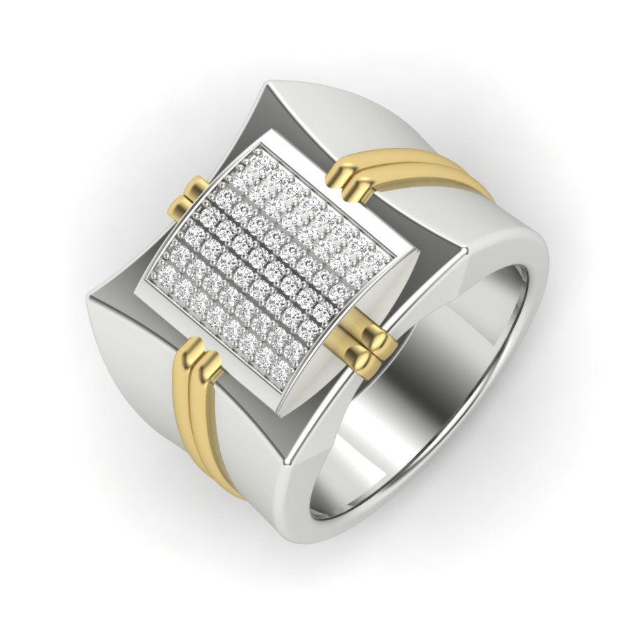 0.46 TW square men diamond ring Round Cut Lab Grown Diamond Band Pave & Prong Set Band Men's Wedding Band Two Tone Engagement Band PR554