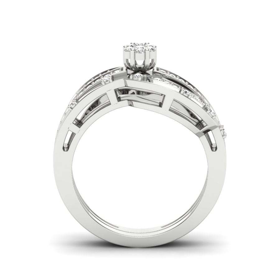 0.42 TW Flower Design Round Cut Lab Grown Diamond Ring Set Ladies Cluster Setting Engagement Ring Wedding Ring PR564