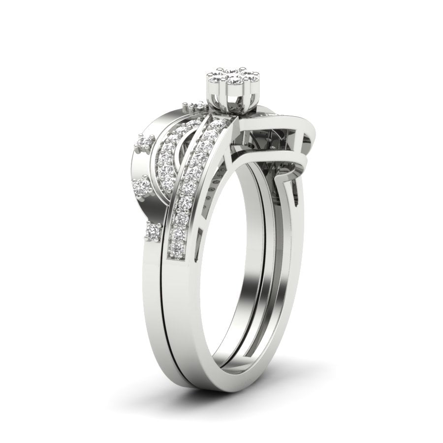 0.42 TW Flower Design Round Cut Lab Grown Diamond Ring Set Ladies Cluster Setting Engagement Ring Wedding Ring PR564