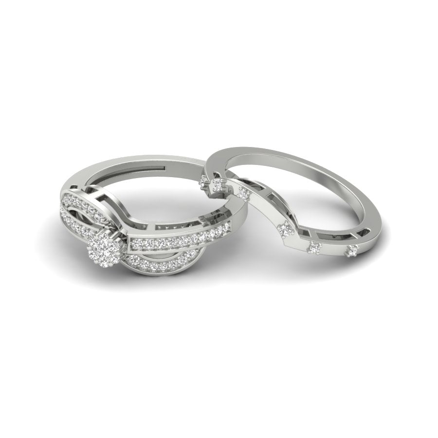 0.42 TW Flower Design Round Cut Lab Grown Diamond Ring Set Ladies Cluster Setting Engagement Ring Wedding Ring PR564