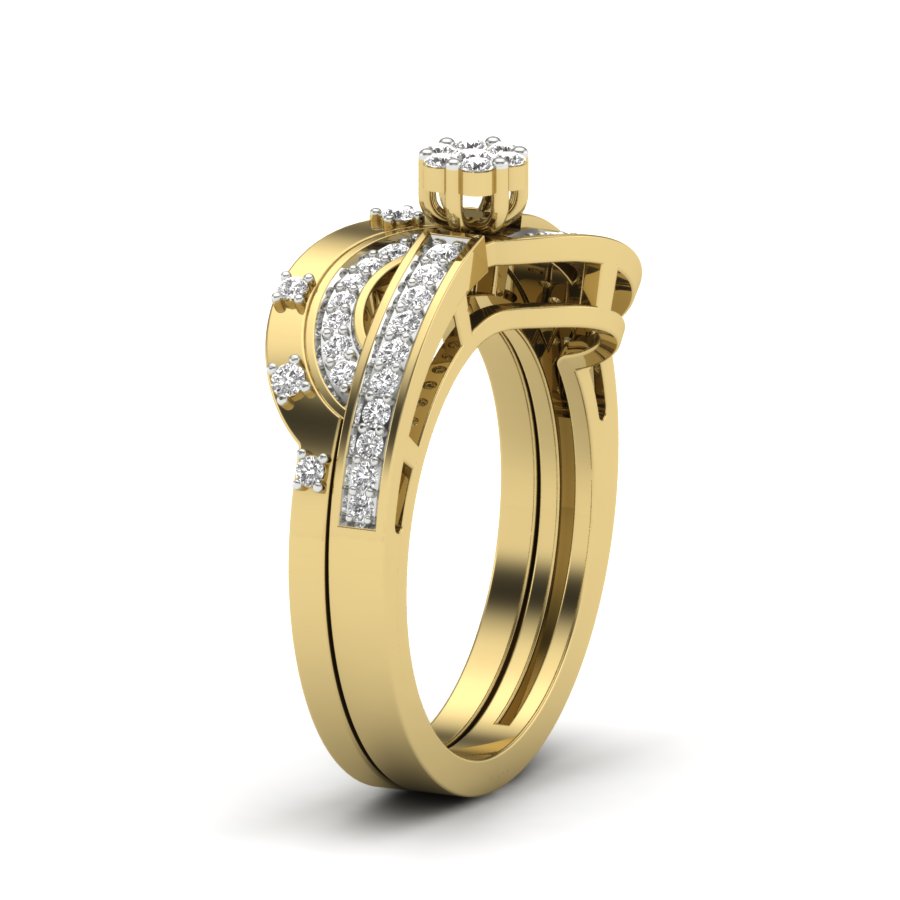 0.42 TW Flower Design Round Cut Lab Grown Diamond Ring Set Ladies Cluster Setting Engagement Ring Wedding Ring PR564