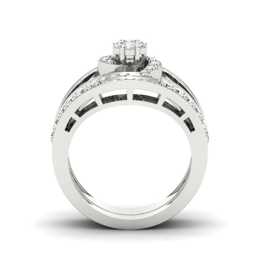 0.68 TW Flower Design Round Cut Lab Grown Diamond Ring Set Ladies Cluster Setting Engagement Ring Wedding Ring PR574