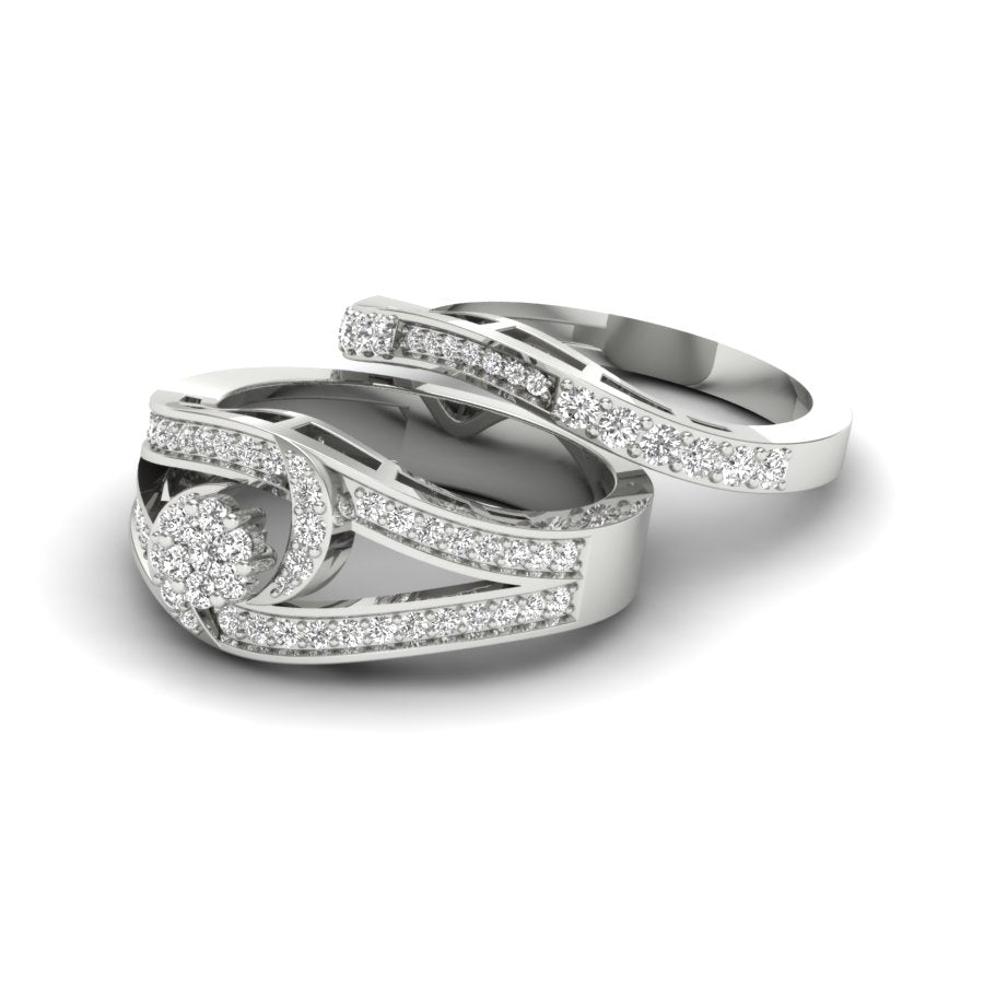 0.68 TW Flower Design Round Cut Lab Grown Diamond Ring Set Ladies Cluster Setting Engagement Ring Wedding Ring PR574