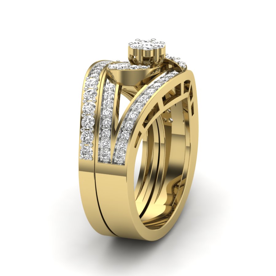 0.68 TW Flower Design Round Cut Lab Grown Diamond Ring Set Ladies Cluster Setting Engagement Ring Wedding Ring PR574