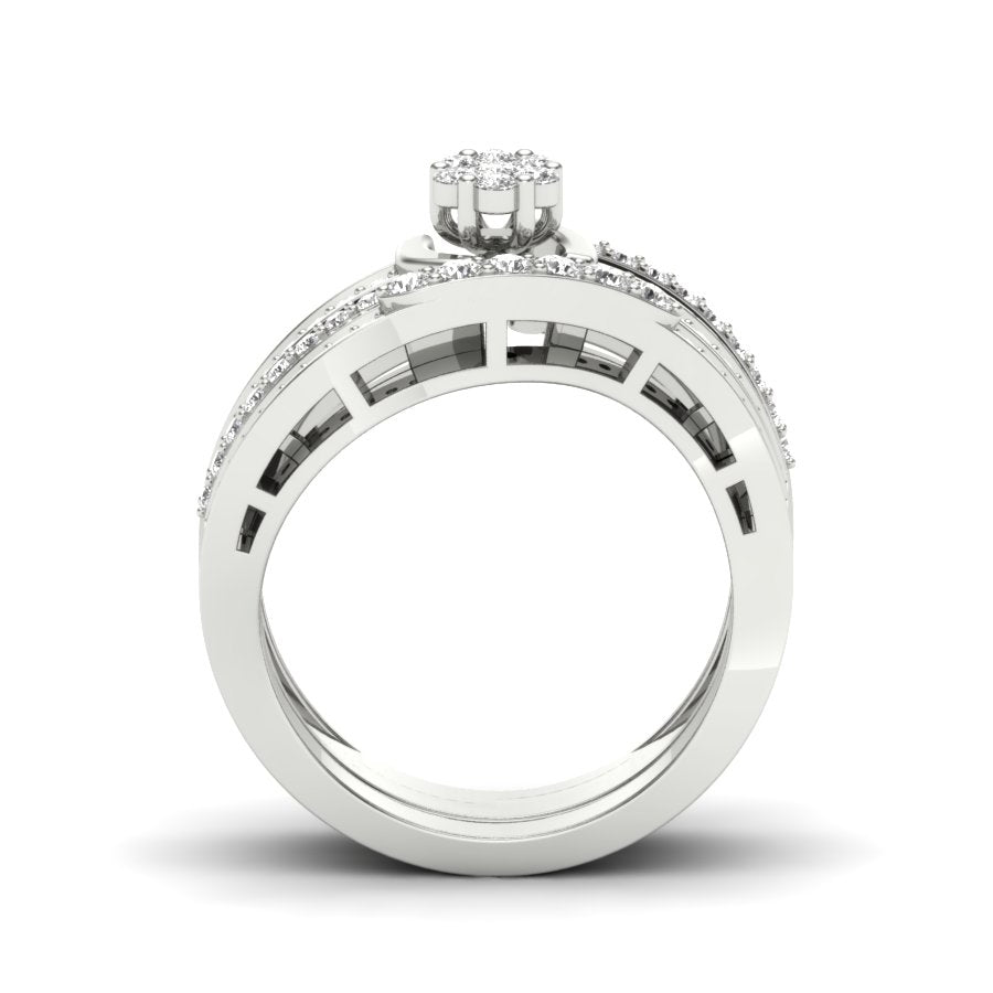 Flower Design Ring 0.57 TW Round Cut Lab Grown Diamond Ring Set Ladies Cluster Setting Engagement Ring Wedding Ring Bridal Ring Set PR575