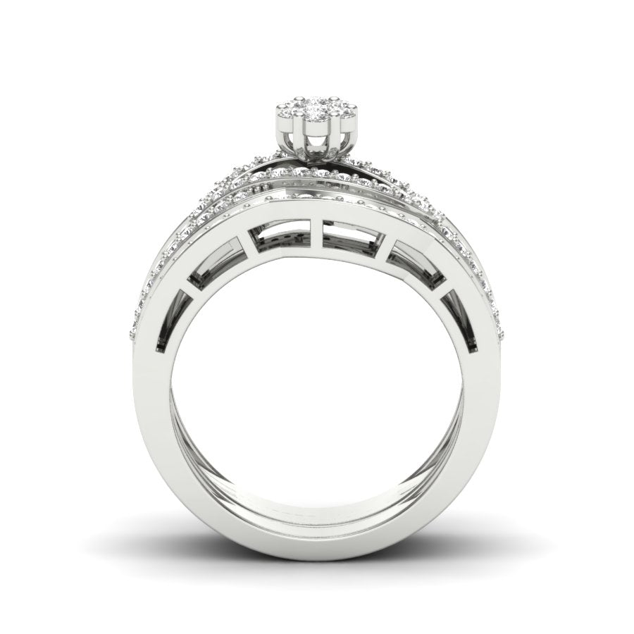 Flower Design Ring 0.66 TW Round Cut Lab Grown Diamond Ring Set Ladies Cluster Setting Bridal Ring Set Engagement Ring Wedding Ring PR580