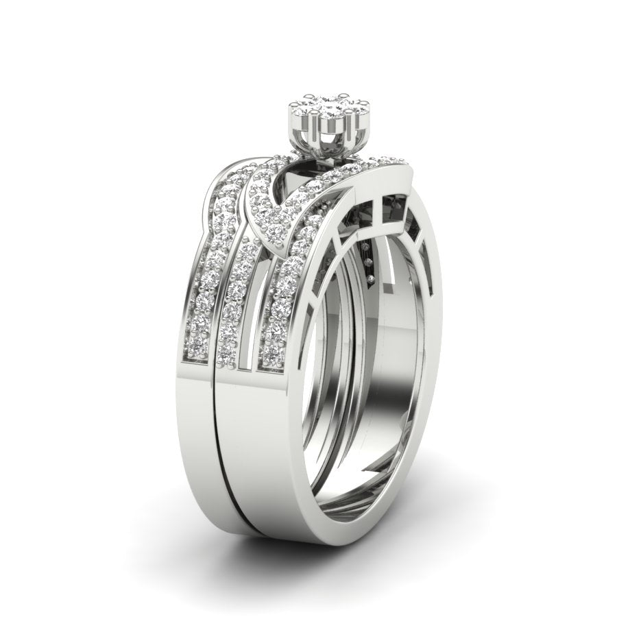 Flower Design Ring 0.66 TW Round Cut Lab Grown Diamond Ring Set Ladies Cluster Setting Bridal Ring Set Engagement Ring Wedding Ring PR580