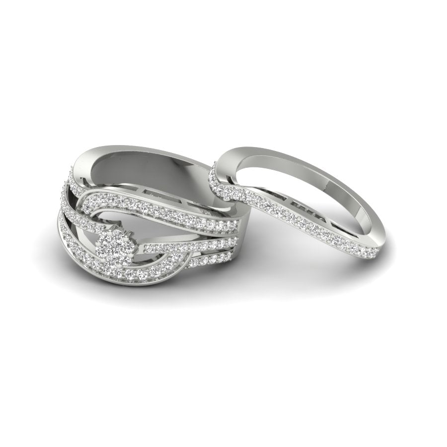 0.79 TW Flower Design Round Cut Lab Grown Diamond Ring Set Ladies Cluster Setting Engagement Ring Bridal Ring Set Wedding Ring PR581